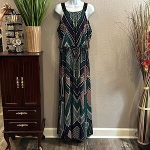 Calvin Klein Black and Green Patterned Maxi Dress
